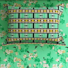 Xara Green Floral Stripe Border Bed Sheet Set - 8103-8104