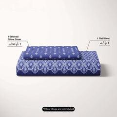 Xara Blue Geometric Grid Bed Sheet Set - 8296-97