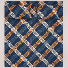 Blue Wavy Stripe Sateen Bed Sheet Set