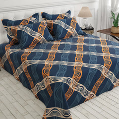 Blue Wavy Stripe Sateen Bed Sheet Set