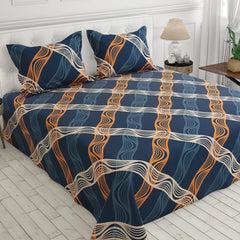 Blue Wavy Stripe Sateen Bed Sheet Set
