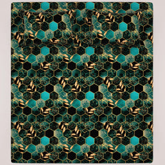 Black Hexagonal Marble Effect Bed Sheet Set with Gold Accents by Sateen