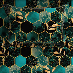Black Hexagonal Marble Effect Bed Sheet Set with Gold Accents by Sateen