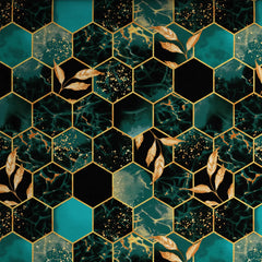 Black Hexagonal Marble Effect Bed Sheet Set with Gold Accents by Sateen