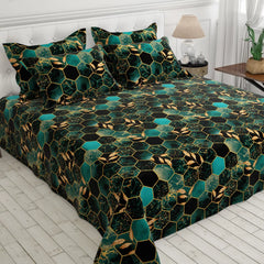 Black Hexagonal Marble Effect Bed Sheet Set with Gold Accents by Sateen