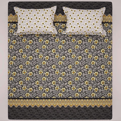 Xara Grey Floral Stripe Bed Sheet Set