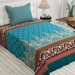 Xara Teal Floral Stripe Bed Sheet Set