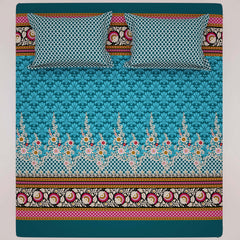 Xara Teal Floral Stripe Bed Sheet Set