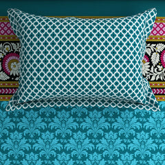 Xara Teal Floral Stripe Bed Sheet Set