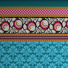 Xara Teal Floral Stripe Bed Sheet Set