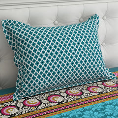 Xara Teal Floral Stripe Bed Sheet Set