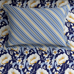 Xara Dark Blue Floral Stripe Border Bed Sheet Set