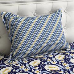 Xara Dark Blue Floral Stripe Border Bed Sheet Set
