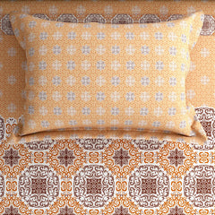 Xara Mustard Yellow Floral Bed Sheet Set with Striped Border