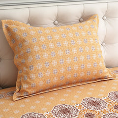 Xara Mustard Yellow Floral Bed Sheet Set with Striped Border