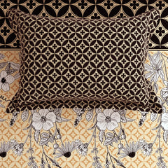 Xara Black Floral Striped Border Bed Sheet Set