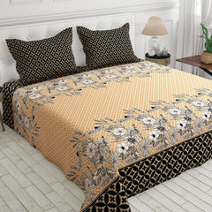 Xara Black Floral Striped Border Bed Sheet Set