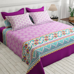 Xara Purple Floral Striped Border Bed Sheet Set