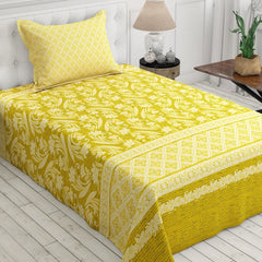 Xara Yellow Floral Striped Bed Sheet Set
