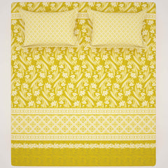 Xara Yellow Floral Striped Bed Sheet Set