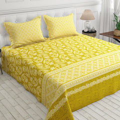 Xara Yellow Floral Striped Bed Sheet Set