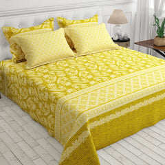 Xara Yellow Floral Striped Bed Sheet Set