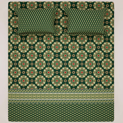 Xara Green Floral Stripe Border Bed Sheet Set