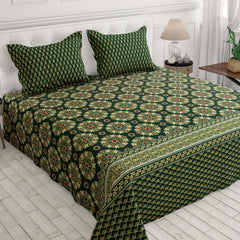 Xara Green Floral Stripe Border Bed Sheet Set