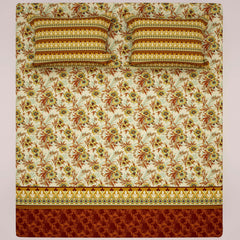 Xara Floral Striped Border Bed Sheet Set Cream