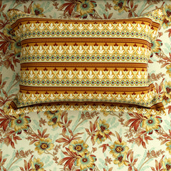 Xara Floral Striped Border Bed Sheet Set Cream