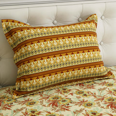 Xara Floral Striped Border Bed Sheet Set Cream