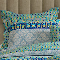 TURQUOISE & ROYAL BLUE GEOMETRIC Xara 8 Pcs King Reversible Quilt Cover Set Bedsheet