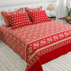 Xara Red Geometric Bed Sheet Set