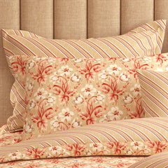 BEIGE FLORAL STRIPES Xara 8 Pcs King Reversible Quilt Cover Set Bedsheet 8649