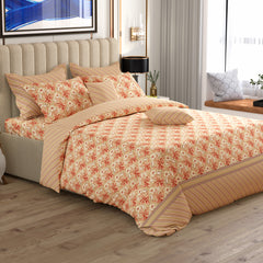 BEIGE FLORAL STRIPES Xara 8 Pcs King Reversible Quilt Cover Set Bedsheet 8649