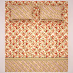 Xara Beige Cream Floral Stripes Bed Sheet Set