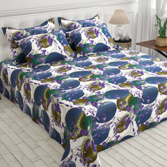 White Abstract Shapes Floral Sateen Bed Sheet Set - Sateen