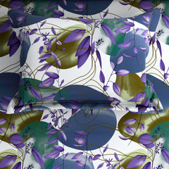 White Abstract Shapes Floral Sateen Bed Sheet Set - Sateen