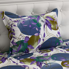 White Abstract Shapes Floral Sateen Bed Sheet Set - Sateen