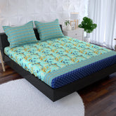 Xara Floral/Stripes Blue Fitted Bed Sheet Set