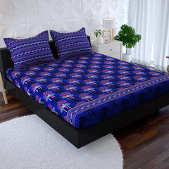 Xara Blue Tree Motif Fitted Bed Sheet Set