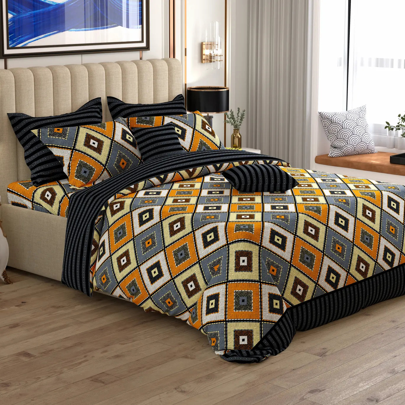 Xara 8 pcs king reversible quilt cover set bedsheet 8693-94