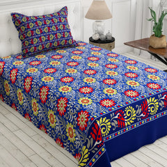Xara Royal Blue Floral Bed Sheet Set - Xara