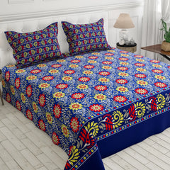 Xara Royal Blue Floral Bed Sheet Set - Xara