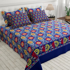 Xara Royal Blue Floral Bed Sheet Set - Xara