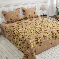 MOCHA LEAVES SATEEN BED SHEET SET