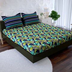 AQUA AND LIME FERN PRINT Xara Fitted Bed Sheet Set