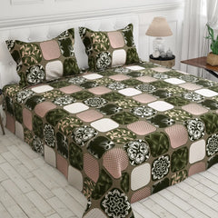 PATCHWORK GREEN SATEEN BED SHEET SET