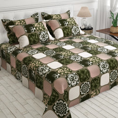 PATCHWORK GREEN SATEEN BED SHEET SET