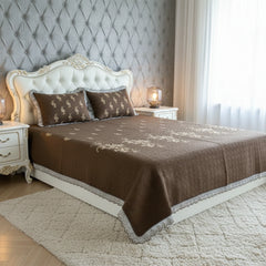 Chocolate Brown Embroidered Quilted Cotton Bed Sheet Set